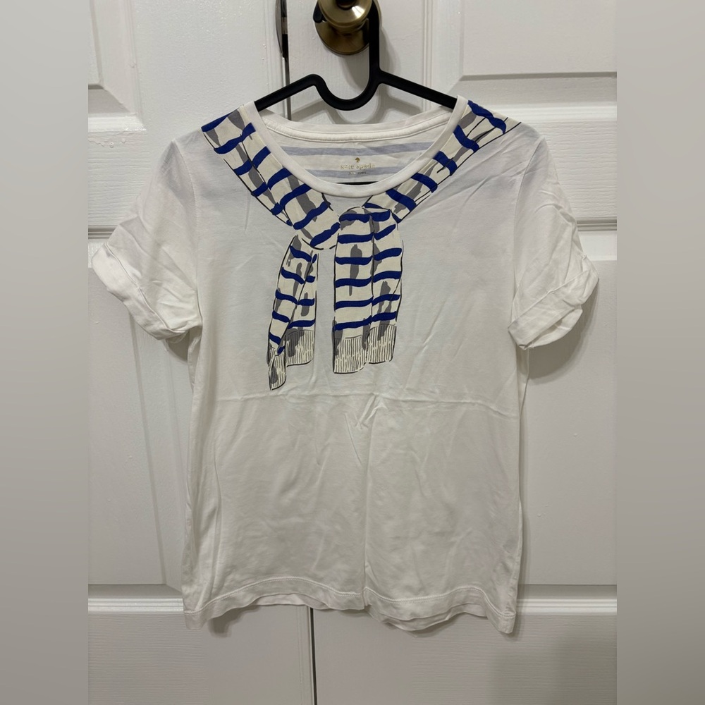 Kate Spade White Tee with Blue Striped Accent